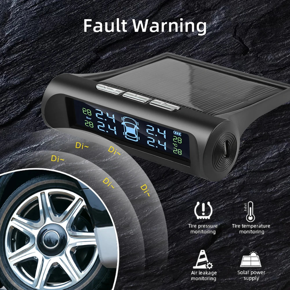 Smart Solar Power TPMS Car Tire Pressure Monitor System Real Time Tire Presure Display Wireless 4 External Sensors Dropshipping