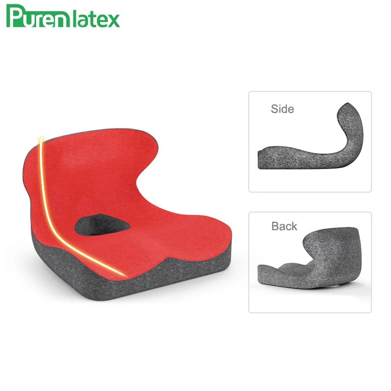 PurenLatex L Shape Memory Foam Seat Back Cushion Orthopedic Coccyx Spine Mat Hemorrhoid Treat Pad Slow Rebound Pressure Cushions