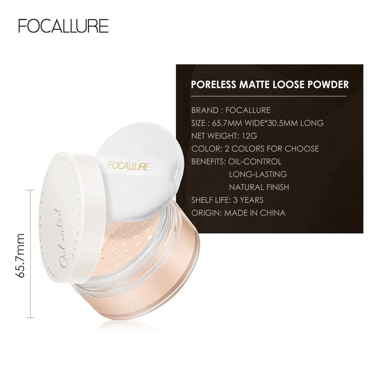 FOCALLURE Face Loose Powder Mineral 2 Color Waterproof Matte Setting Finish Makeup Oil-control Professional Womens Cosmetics