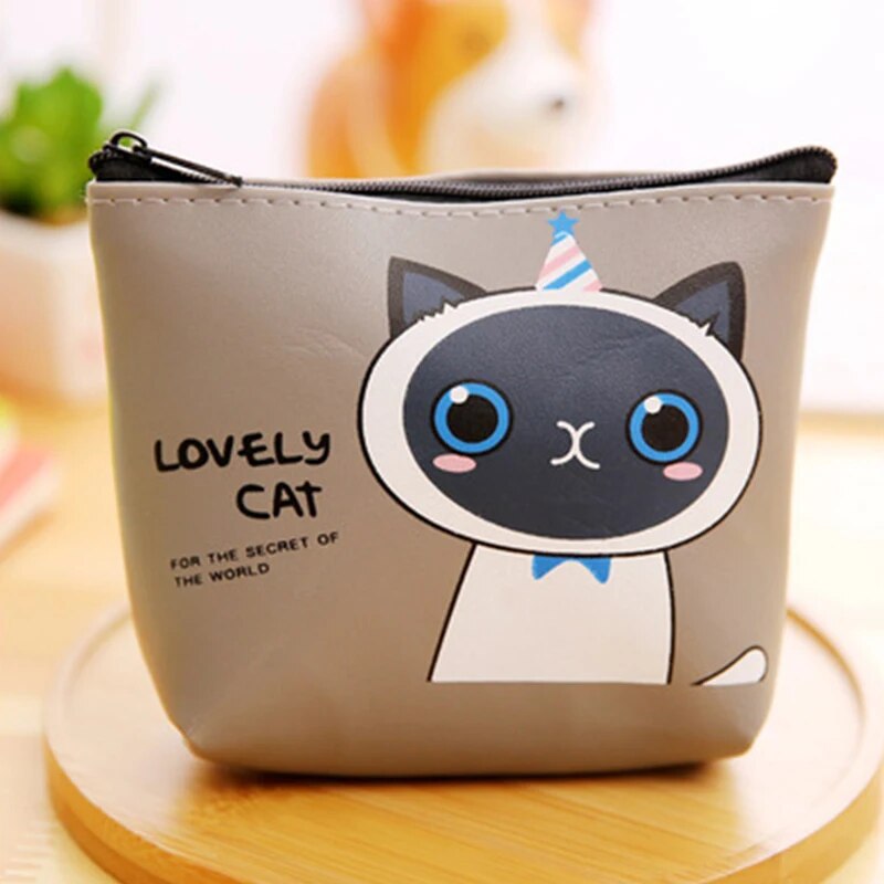 Stationery creative coin purse cute cartoon kitten PU material children wallet student coin purse key lock key storage bag