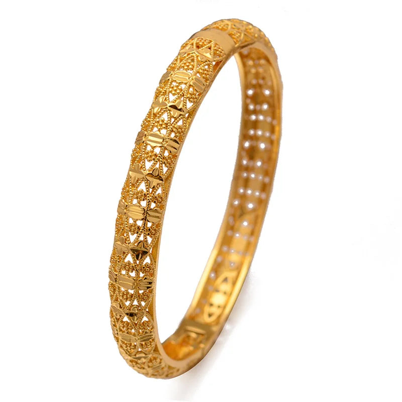 24k 4pcs/Lot Dubai Wedding Bangles For Women Ethiopian Jewelry Gold Color indian Bangles Bracelets Women Birthday Jewelry Gifts