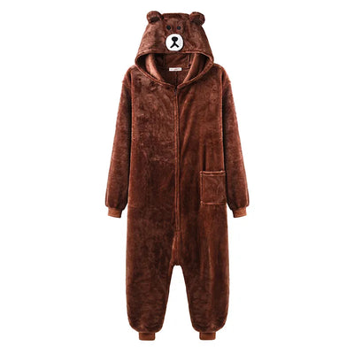 Bear Zipper Animal  Soft  sleepwear