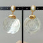 Y·YING White Mop Shell carved Flower White Pearl  Gold color Plated Stud Earrings cute Drop earrings