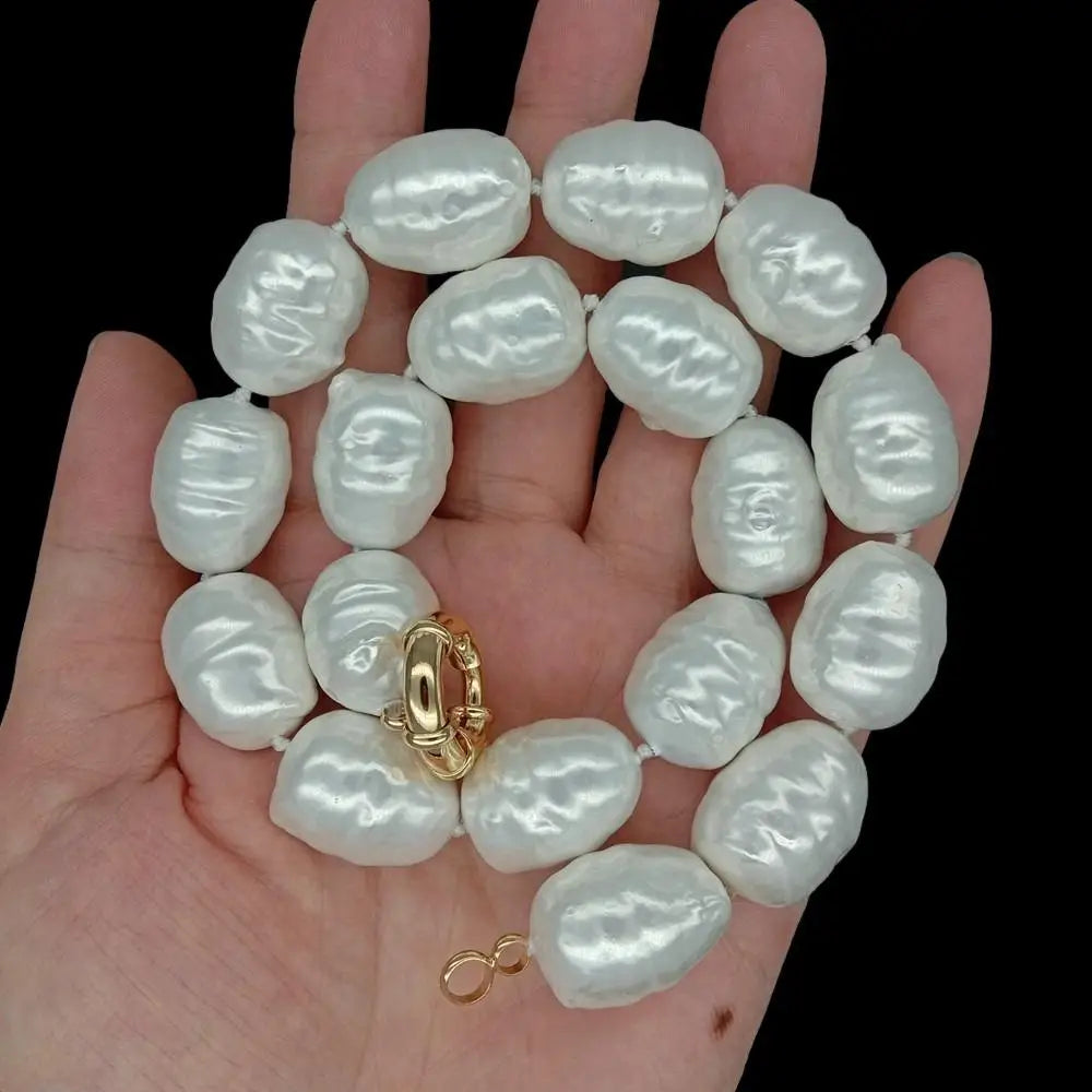 Y.YING Large 16x22mm White Sea Shell Pearl Baroque Shape choker Necklace 17"