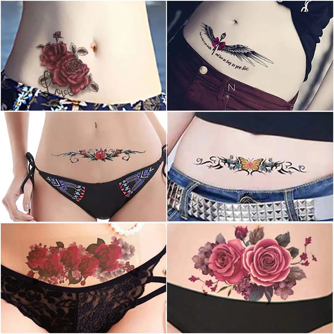 Sexy Long Lasting Waterproof Removable Cover Scars Black Rose Butterfly Design 3D Body Tattoo Sticker Temporary Decal