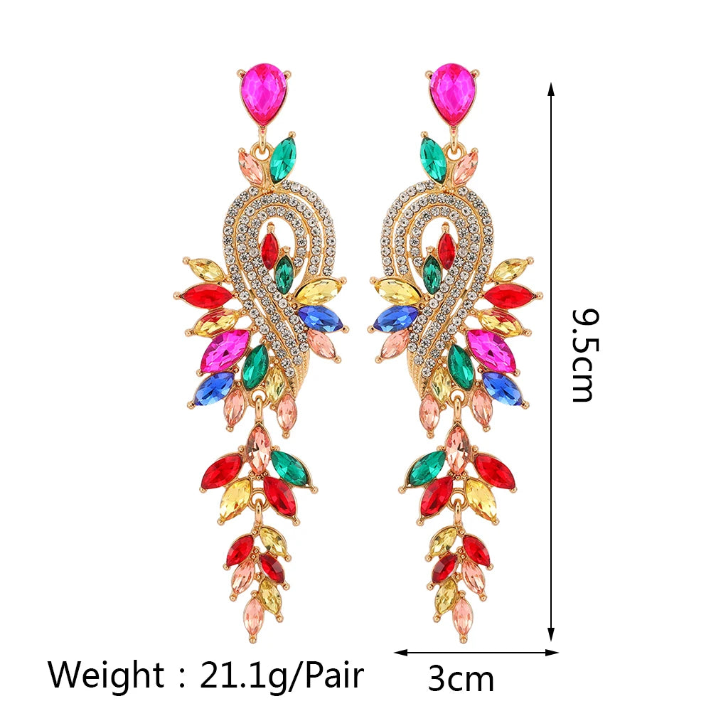 Design Dangle Earrings For Women Girl Luxury Elegant Metal Hollow Chain Leaves Crystal Brincos Pendant Jewelry Ear Accessories