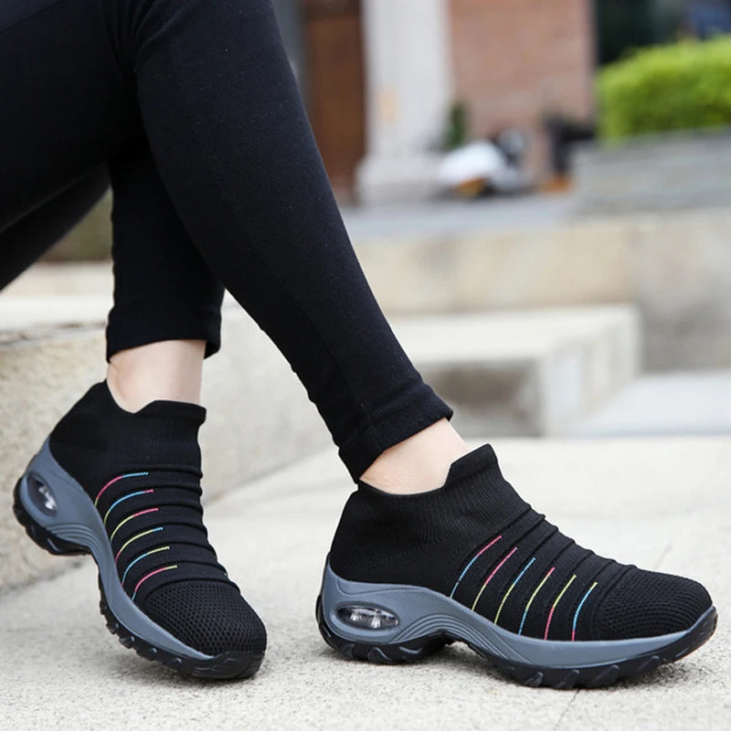 Spring Summer Women Sneakers Fashion Breathable Mesh Casual Shoes Platform Sneakers For Women Black Sock Sneakers Shoes