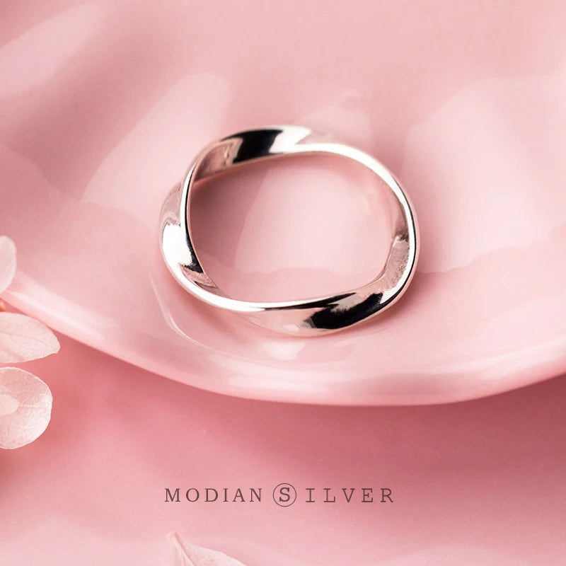 Modian Minimalist Spin Wave Rings for Women Fashion 925 Sterling Silver Simple Geometric Ring Fine Jewelry 2020 New Design