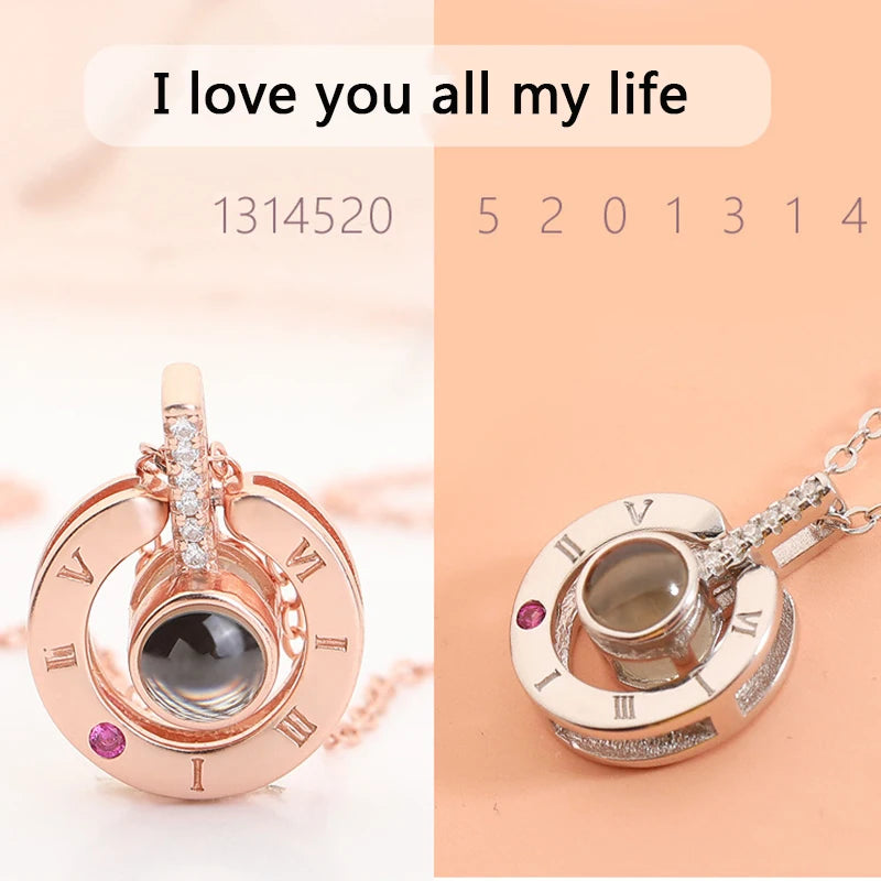 100 Languages I Love You Projection Pendant Necklace For Women Couple Romantic Memory Necklace Wedding Jewelry Valentine's Day