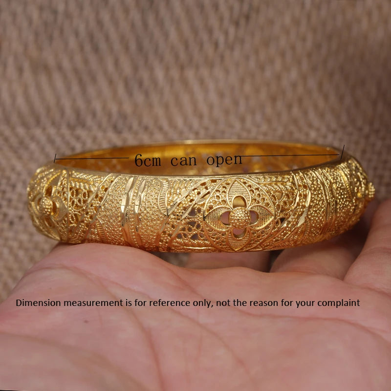 24k Dubai Gold Color Bangles for Women Dubai Bride Wedding Ethiopian Bracelet Africa Bangle Arab Jewelry Charm Bracelet  Jewelry