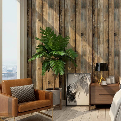 HaoHome Self Adhesive Wall Paper Faux Wood Grain Peel and Stick Wood Wallpaper Vinyl waterproof Wall Stickers