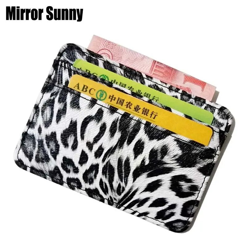 WA024 New Fashion Leopard PU Leather Small Bank Business Id Card Holder Wallet Case For Men Women With Id Window Wholesale Hot