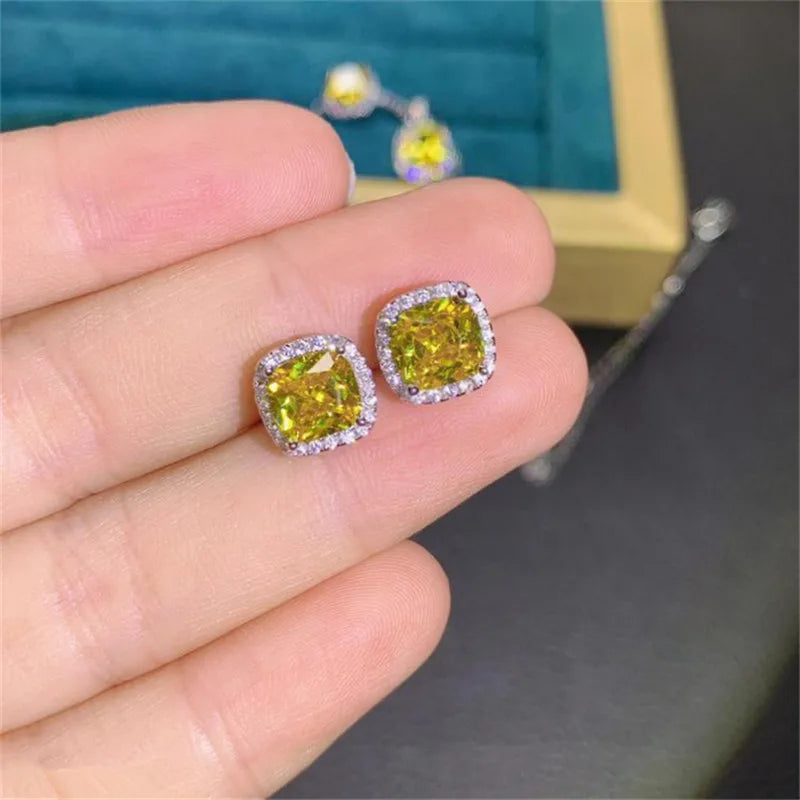 CC Luxury Earring Pendant Ring Set For Women Yellow Cubic Zircon Silver Color Fine Jewelry Accessories Drop Shipping CC594