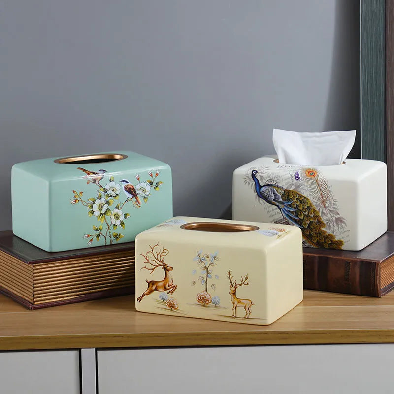 European Tissue Boxes Creative Tea Table Decoration Ceramic Crafts Paper Towel Canister Living Room Multi-functional Napkin Box