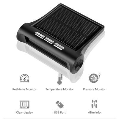 Smart Solar Power TPMS Car Tire Pressure Monitor System Real Time Tire Presure Display Wireless 4 External Sensors Dropshipping