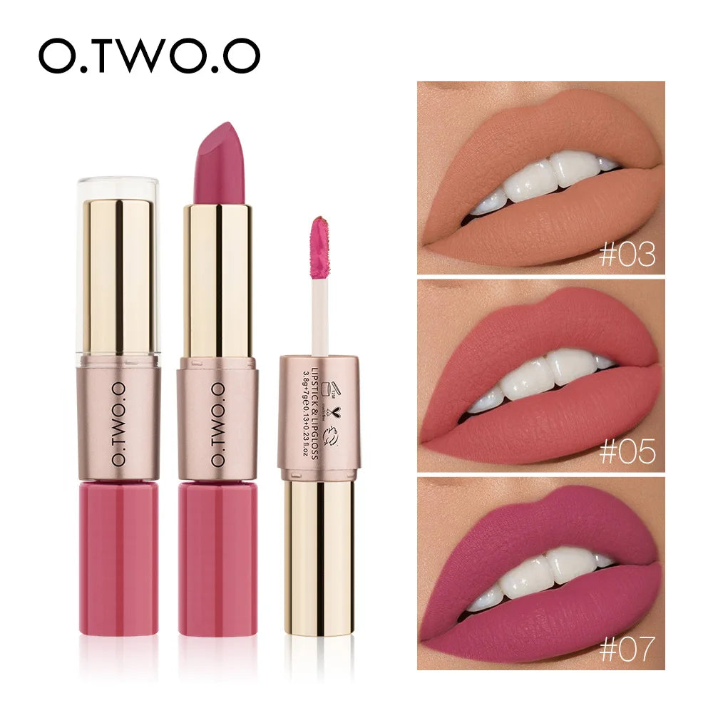 O.TWO.O 2 in 1 Matte Lipstick Lip Gloss Cosmetics Waterproof Pintalabios Batom Mate Lips Makeup Rouge 12 Colors Lip Stick