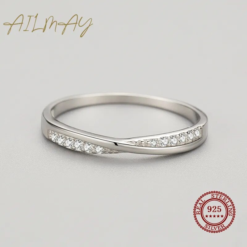 Ailmay Simple Interwoven Ring 925 Sterling Silver CZ Zircon Finger Rings For Fine Female Fashion Jewelry