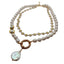Y·YING 2 Strands White Baroque Pearl Enamel Flower Chain Necklace Coin Pearl Pendant