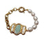 Y.YING natural Cultured White Rice Pearl Amazonite Biwa Pearl Chain Bracelet  8"  vintage style for women