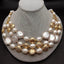 3 Rows Freshwater Cultured White Rice Pearl White Coin Pearl Necklace For Women classic wedding party for women