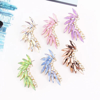 LUBOV 3 styles Colorful Wings Stud Earrings Acrylic Crystal Stone Women Piercing Earrings Trendy Wedding Jewelry Christmas Gift