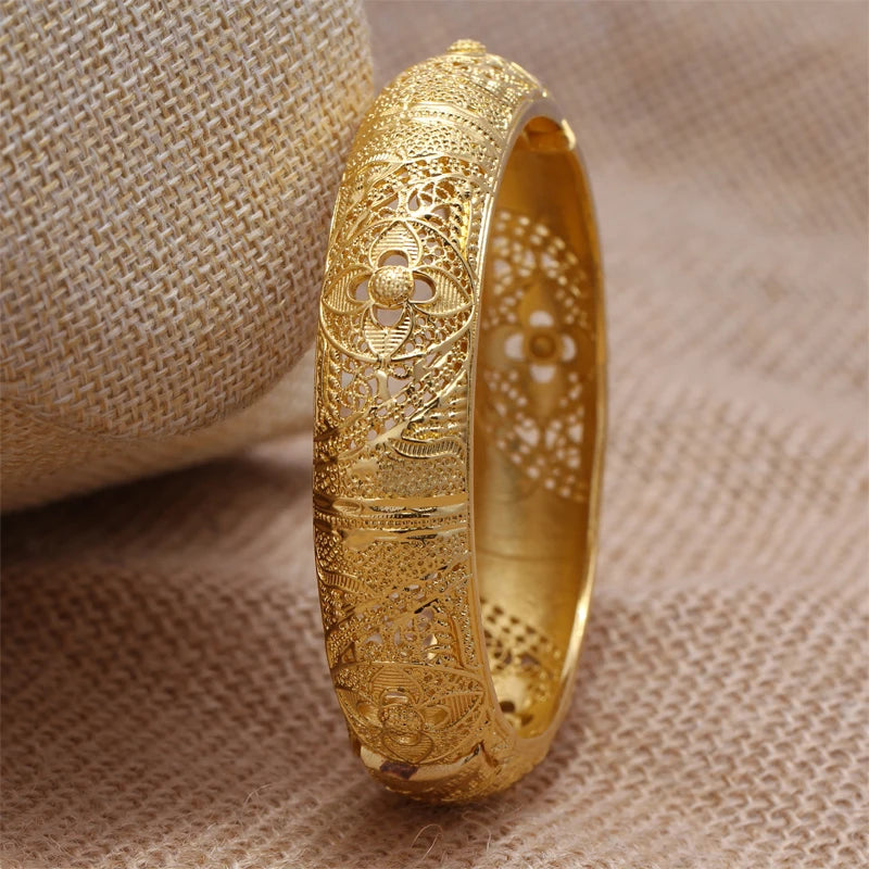 24k Dubai Gold Color Bangles for Women Dubai Bride Wedding Ethiopian Bracelet Africa Bangle Arab Jewelry Charm Bracelet  Jewelry