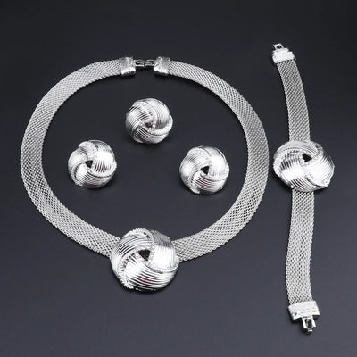 Exquisite Dubai Silver Plated Necklace Earrings Set Wedding Accessories Jewelry Set African Women Costume Jewelry Set