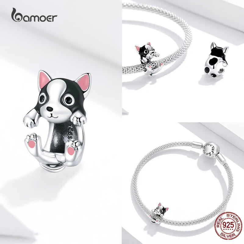 Bamoer Real 925 Sterling Silver Cute Kitty Cat Puppy Charms Animal Beads for Women Fit Original DIY Bracelet Bangle Fine Jewelry