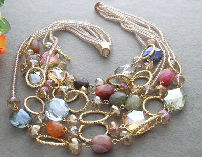 Y·YING 6Strds Agates& multi shape Crystal statement Necklace