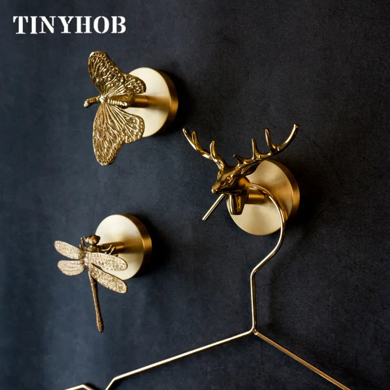 Brass Bird Coat Rack Robe Wall Hooks Hat Dragonfly Hanger for Bedroom Kitchen Various Shapes Animal Deer Decor Home Accessories