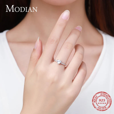 Modian Sparkling 925 Sterling Silver Heart 1CT Clear CZ Finger Rings For Women Classic Luxury Wedding Accessories Jewelry GIFT