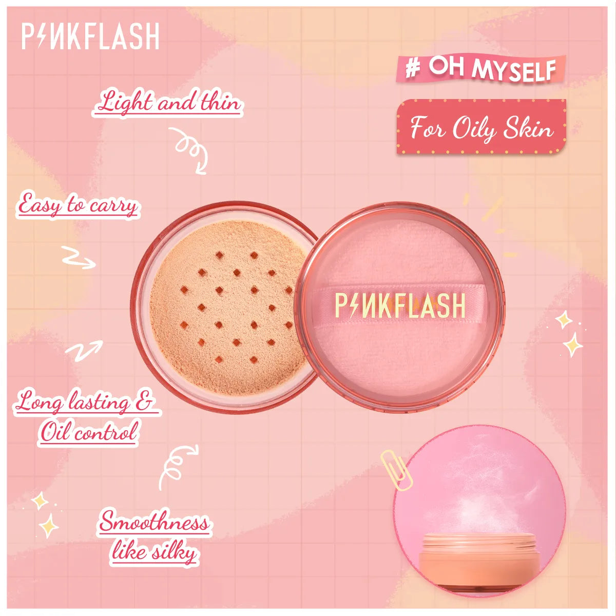 PINKFLASH 3 Colors Matte Loose Powder Waterproof Oil-control Matte Full Coverage Face Makeup Setting Finish Powder Cosmetics