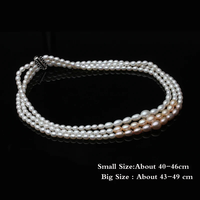 Choker Freshwater Pearl Necklace For Women,Wedding Real Natural Pearl Necklace Multi Color Pearl Three Rows Necklace Jewelry