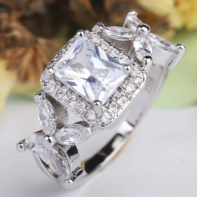 Ring Flower Shape Square Drill Twist Arm Zircon Rings Princess Micro-inlaid Drill Wedding Rings for Women Engagement