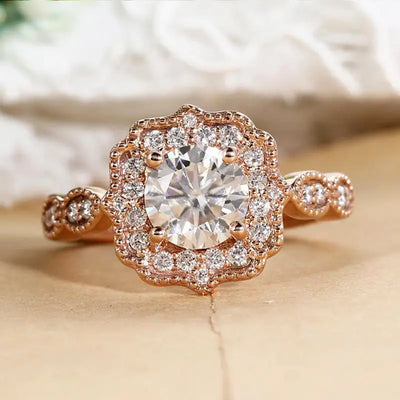 Vintage Engagement Ring Rose Gold Art Deco Ring Zircon Wedding Rings Anniversary Gift