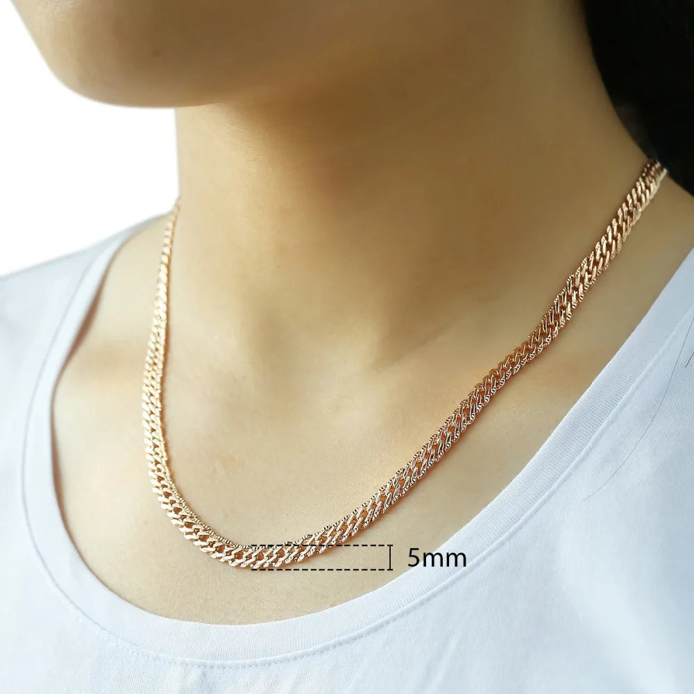 5mm Necklaces for Women Girls 585 Rose Gold Color Bismark Link Chain Women's Necklace Fashion Jewelry Gifts 45cm 50cm GN452