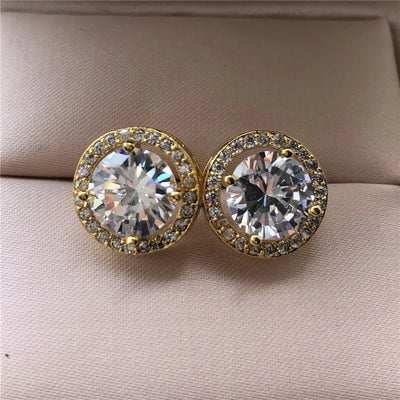 Female Luxury Crystal Round Stud Earrings Vintage Silver Color Wedding Jewelry White Zircon Stone Earrings For Women