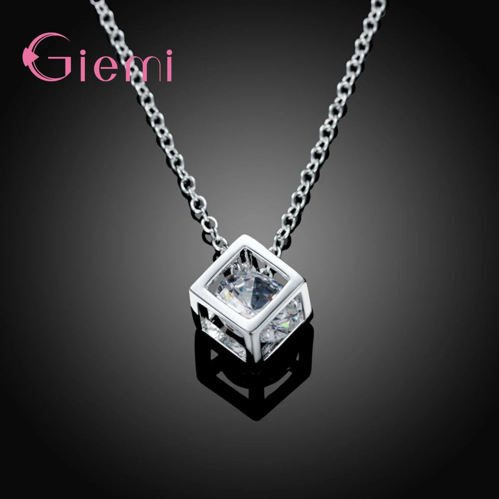 Delicate 925 Sterling Silver Jewelry With Cubic Zirconia Square Pendant Necklace Women Anniversary Lovely Gifts