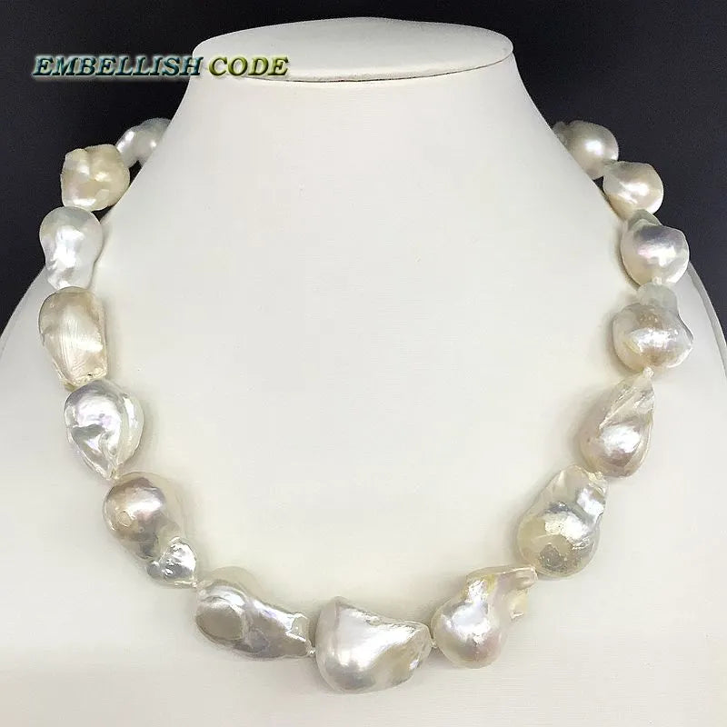 Selling Well White Color Large Size Tissue Nucleated Flame Ball Shape Baroque Pearl Necklace Freshwater 100% Natural Pearls