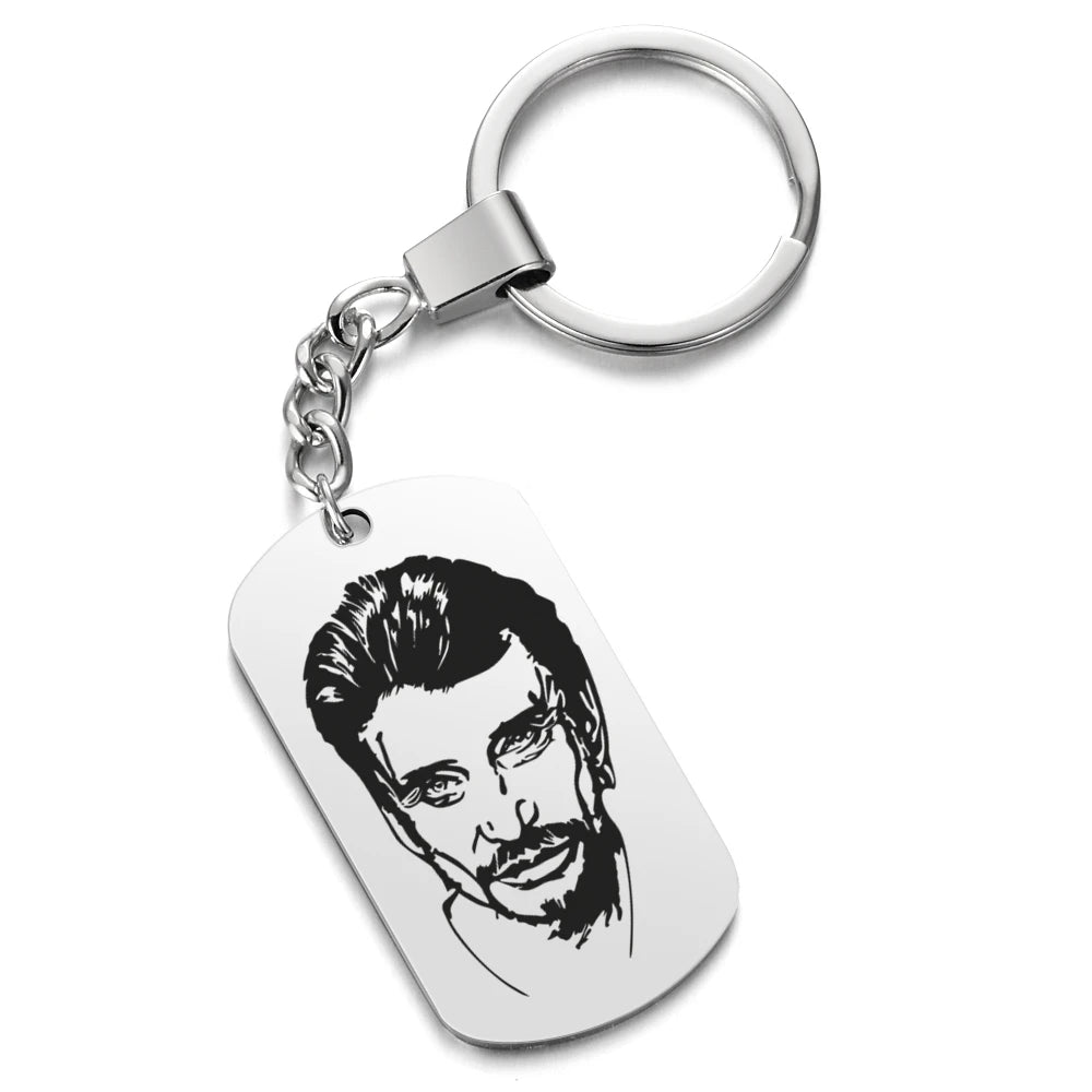 Silver Plated 2 Sides Engraved French Rocker Johnny Hallyday Photo Necklace Pendant female male bijoux femme SL-049