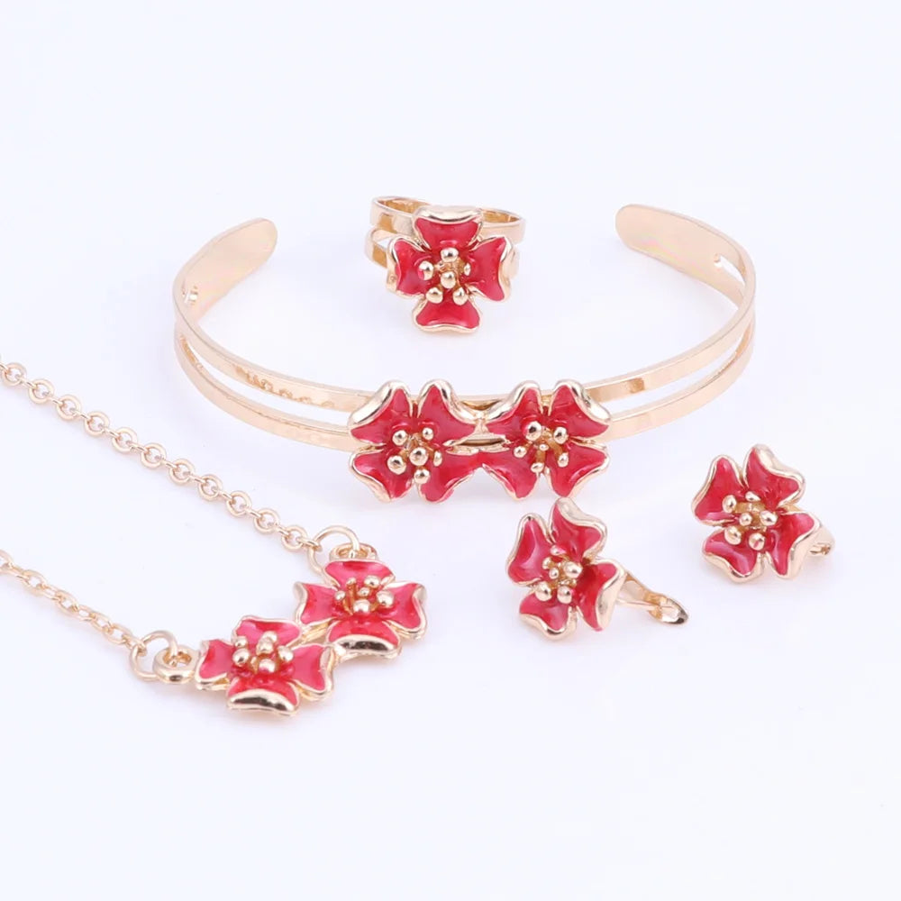 Fashion Girl Jewelry Lovely Flower Children Necklace Bangle Earring Ring Kids Baby Costume Jewelry Set 5 Colors