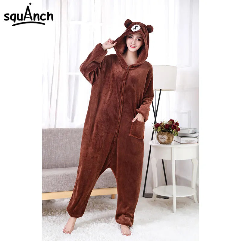 Bear Zipper Animal  Soft  sleepwear