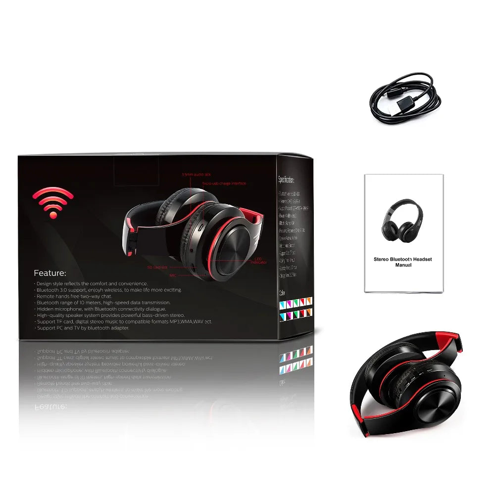 2024 NEW Bluetooth Wireless Headphones Stereo Earphone Headset Support FM TF Card With Built-in MIC for MP3 PC iPod Cell Phone