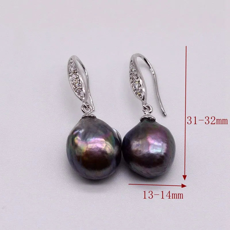 Black Pearl Earrings Natural Baroque Pearl Silver Earrings Drop-shaped Black and Blue Pearl Women's Earrings Mother's Gift