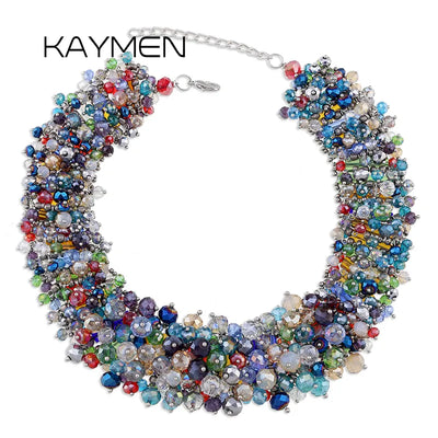 KAYMEN Handmade Statement Necklace for Women Fashion Crystal Beaded Knitting Chunky Collar Chokers Costuem Jewelry Dropshipping