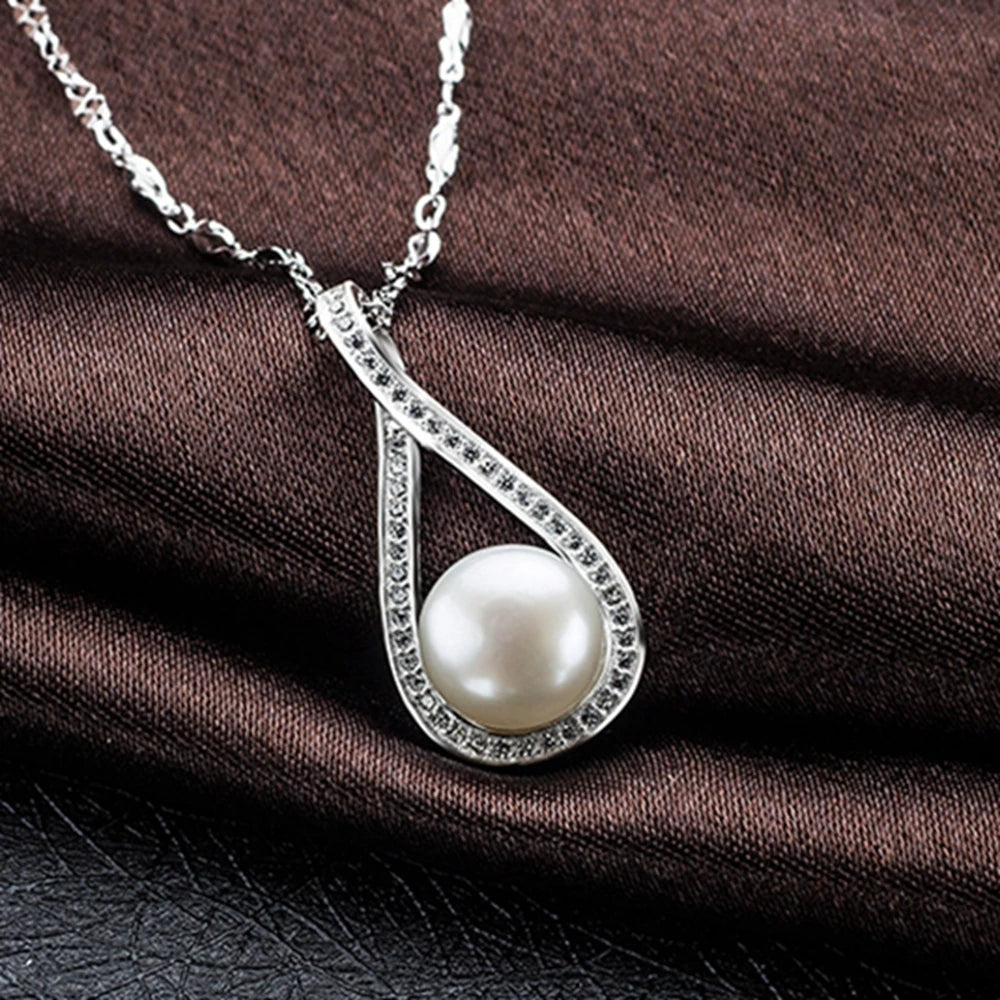 Fashion Pure 100% 925 Sterling Silver Freshwater Pearl Pendant Women Necklace Link Chain Wedding  Jewelry Gift for Bridal