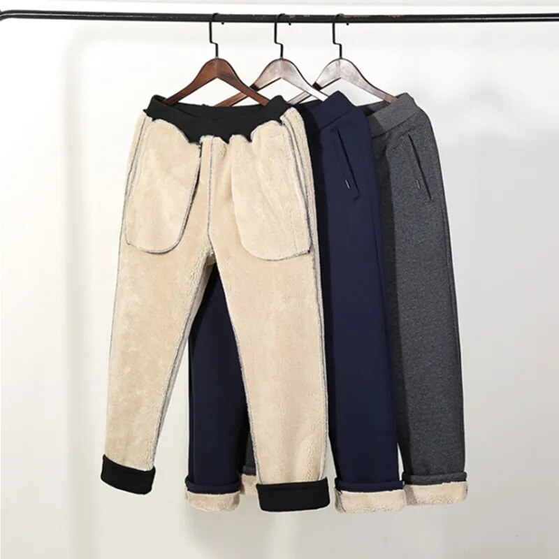 Winter Keep warm Cashmere thickening   Mens Sweatpants Casual Faux Fur Warming Military Hombre Mens Trouser  Plus Size M-5XL