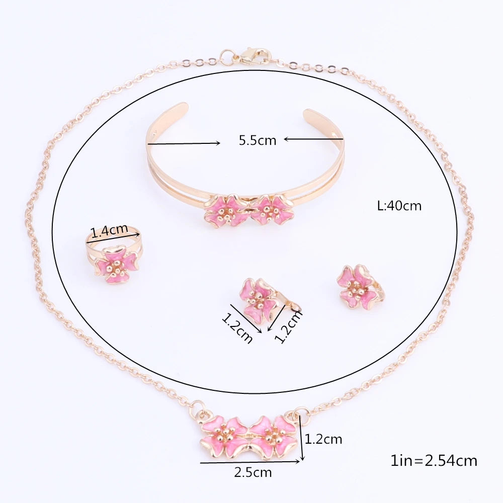 Fashion Girl Jewelry Lovely Flower Children Necklace Bangle Earring Ring Kids Baby Costume Jewelry Set 5 Colors