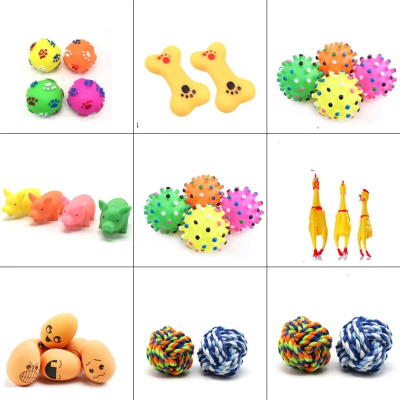 New Pet Toy Rubber Squeak Toys for Dog Screaming Chicken Chew Bone Slipper Squeaky Ball Dog Toys Tooth Grinding & Training Toy