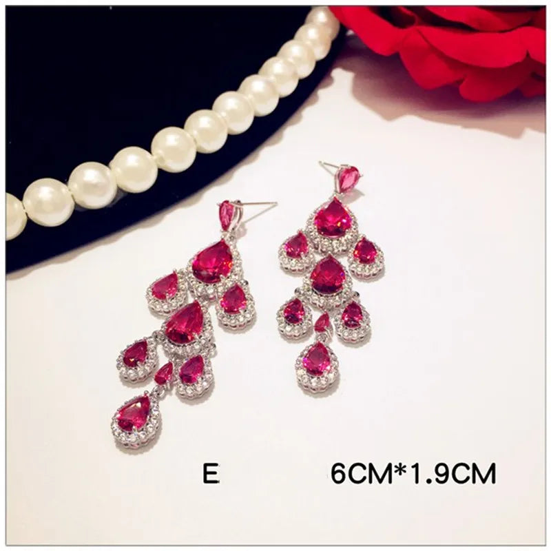 Artificial Ruby Drop Earrings For Women 925 Sterling Silver Needle Ear Studs Red Cubic Zirconia Fine Jewelry Party Accessories